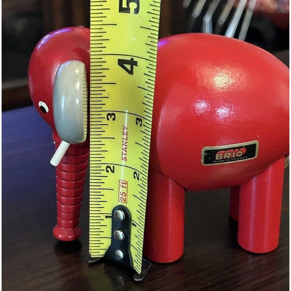 Vintage BRIO Jumbo Elephant Pull Toy Red Wooden Made in Sweden Rare 4.5”